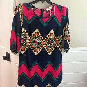 Pink Owl Multicolor Geometric Long Sleeve Dress